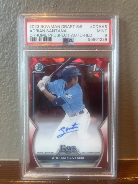 2023 Bowman 1st Chrome Sapphire Red Adrian Santana 5/5 Auto PSA 9