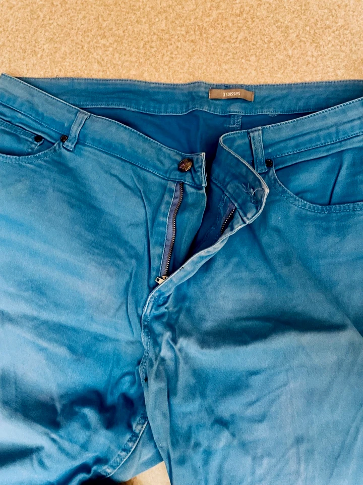 pantalon toile coton femme 3suisses bleu turquoise taille 48 tres bon etat - Photo 4/4
