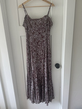 Madewell Brown/White Floral Chiffon Maxi Dress Pleated Lined Zip Size 10
