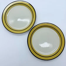 International Stoneware Marmalade 2 Salad Plates Yellow Brown White  7-1/8 in