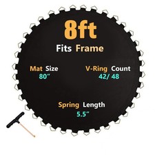 Trampoline Mat,Fits 8FT Frame,with 48 V-Rings and Spring Tool,Jumping Mat, Re...