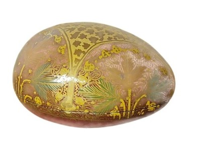 Handcrafted Vintage Decorative Egg Trinket Box With Gold Floral Patterns & Black