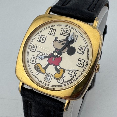 #ad Vintage Pulsar Disney Quartz Watch V532 6E70 Unisex Gold Tone Mickey New Battery $88.88
