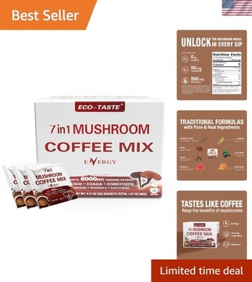 7-in-1 Mushroom Coffee Mix for Energy | 500mg Herbal Extracts - 12 Sachets
