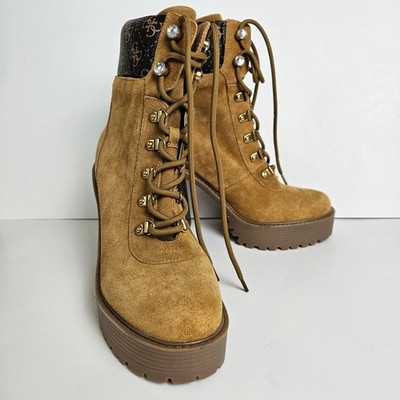 Guess Kelyna Suede Platform Lug Sole Heel Boots Ankle Booties Designer Women 9