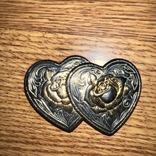 Western Double Hearts Roses Belt Buckle Cowgirl Vintage 80s AMINCO Heritage 0248