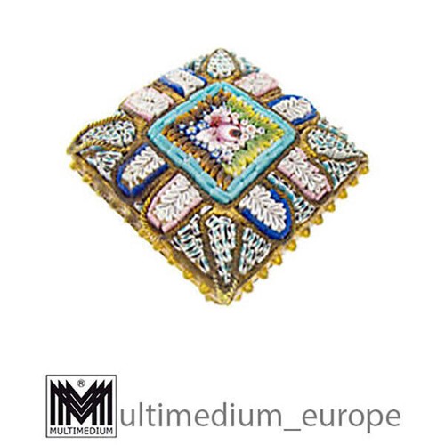 Antike Millefiori Brosche Mikromosaik Blumen Italien micro mosaic - Picture 2 of 4