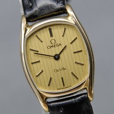 Vintage  EXC 5  OMEGA De Ville Cal.1387 20mm Gold Push Crown QZ Women's Watch