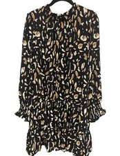 Nine West Dress Mock Nock Long Sleeve Tiered Ruffled Hem Size XL Animal Print