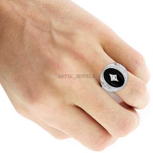 Anello In Argento Sterling 925 Con Gemma In Onice Nero Naturale Per Uomo #1143 - Foto 3 di 3