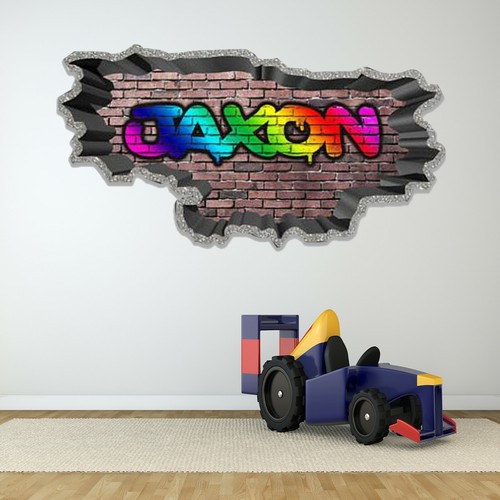 MySticky personalisierter Name 3D Graffiti Wandtattoo - tiefer Betonrand Aufkleber - Bild 12 von 57