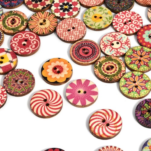 100pcs 2 Holes Mixed Boho Flower Wooden Button Sewing Scrapbooking DIY Craft - Picture 6 of 14