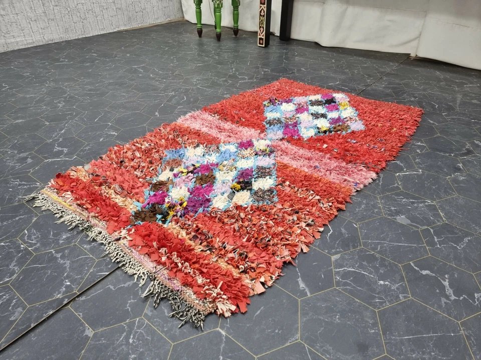 Moroccan Handmade Vintage Rug 2'3"x4' Berber Geometric Red Cotton Tribal Carpet - Image 4 of 4