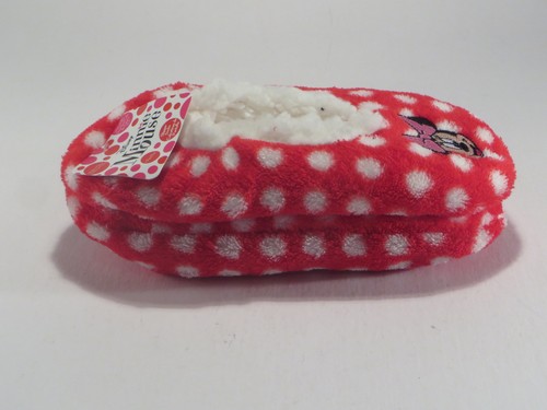 Disney Minnie Mouse Slippers Red Polka Dot Fleece Lined Kids Size M/L NWT - Picture 2 of 6