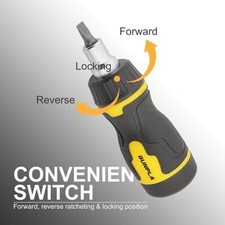 Stubby Screwdriver Set with 7 CRV Bits (High-Torque Pocket Screwdriver, Compact