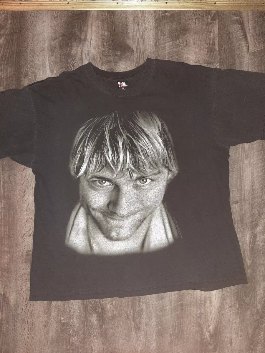 Vintage 1998 Nirvana Kurt Cobain The End Of Music Smile Shirt XL Rock Band 1990s