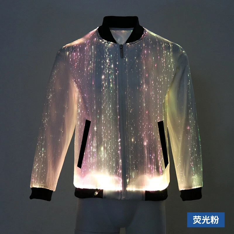 Men LED Colorful Baseball Jacket Glowing Bar DJ Stage Dancer Show Hoodie Costume - Image 3 of 4