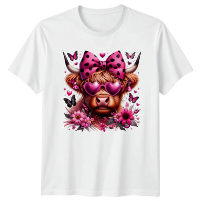 Highland Kuh rosa Schleife Heilan Coo Herzen Blumen Tier T-Shirt