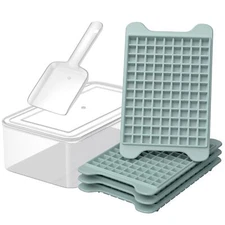 4 Pack Mini Ice Cube Trays with Bin Container and Scoop for Freezer