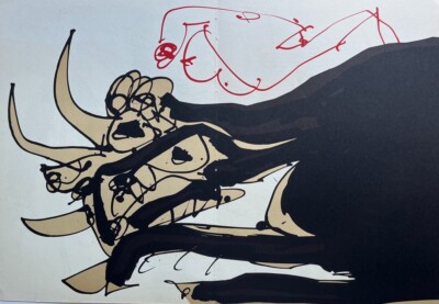 ANTONIO SAURA SPANISH ORIGINAL LITHOGRAPH ''UNTITLED ABSTRACT'' 1986