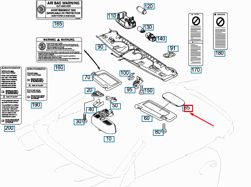 MERCEDES-BENZ SL R230 Sun Visor Housing A23081000798J12