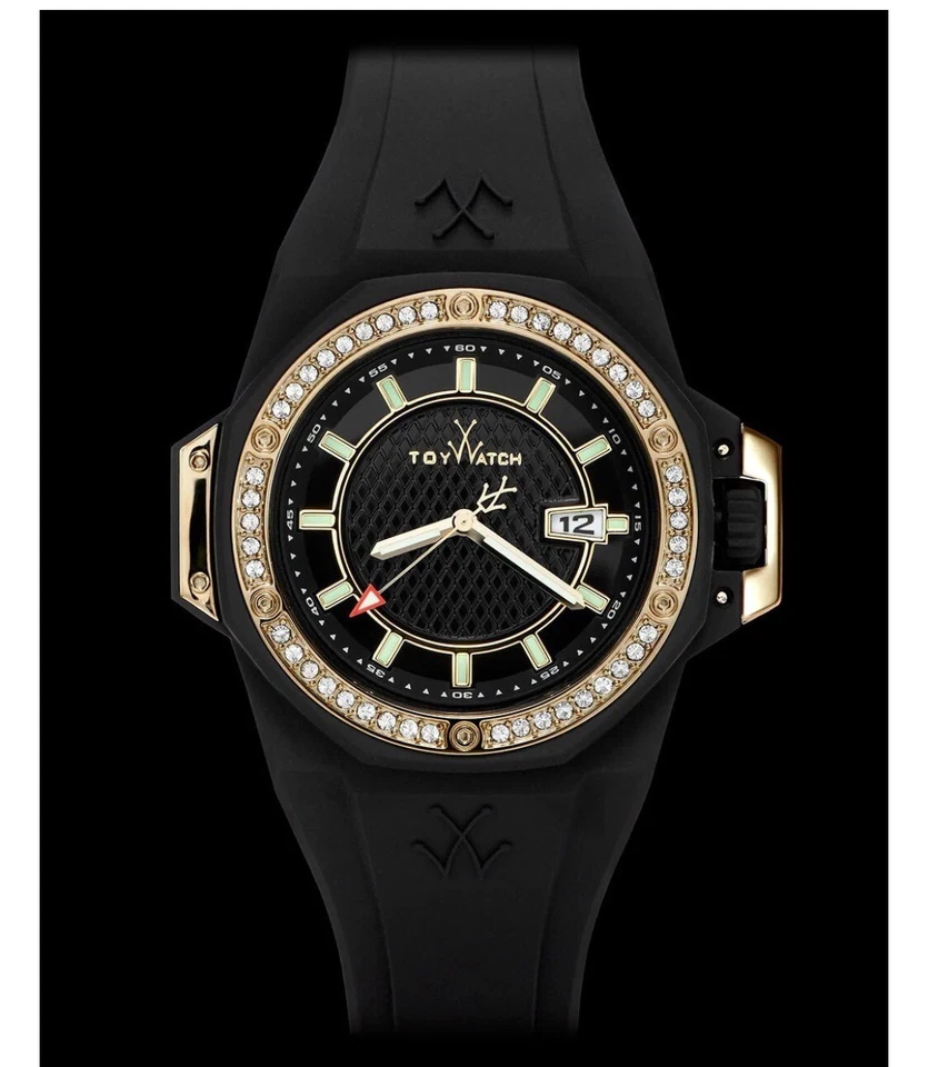 ToyWatch-Toy Reloj Pulsera Hombre Diseñador Fuerte Piedras Negro y Dorado Foto 2 de 4