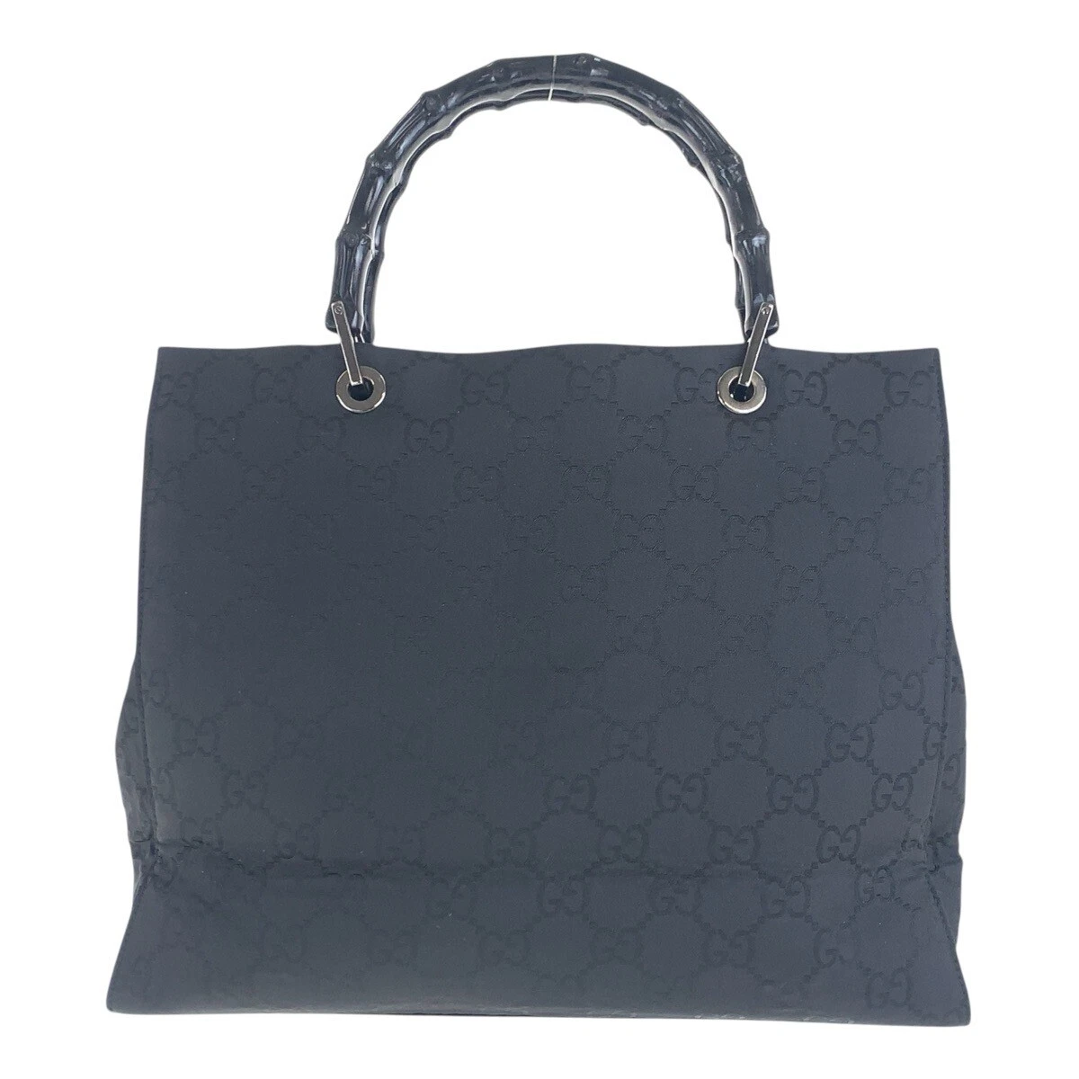 Sac à main fourre tout GUCCI Bamboo 002 1010 noir argent matériel GG toile GG