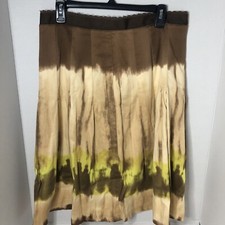 Ideology Vintage Women  s Skirt Size 12 Brown Tan Green Flair Pleated Tie Dye USA