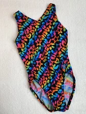 GK ELITE Leotard Gymnastics RAINBOW Ombré HEART STAR PRINT Tank LEO Size: CL