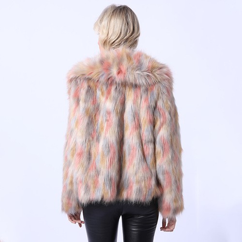 Womens Stripe Weave Short Fur Coat Tassel Imitation Fox Fur Rabbit Fur Jacket - Picture 2 of 7