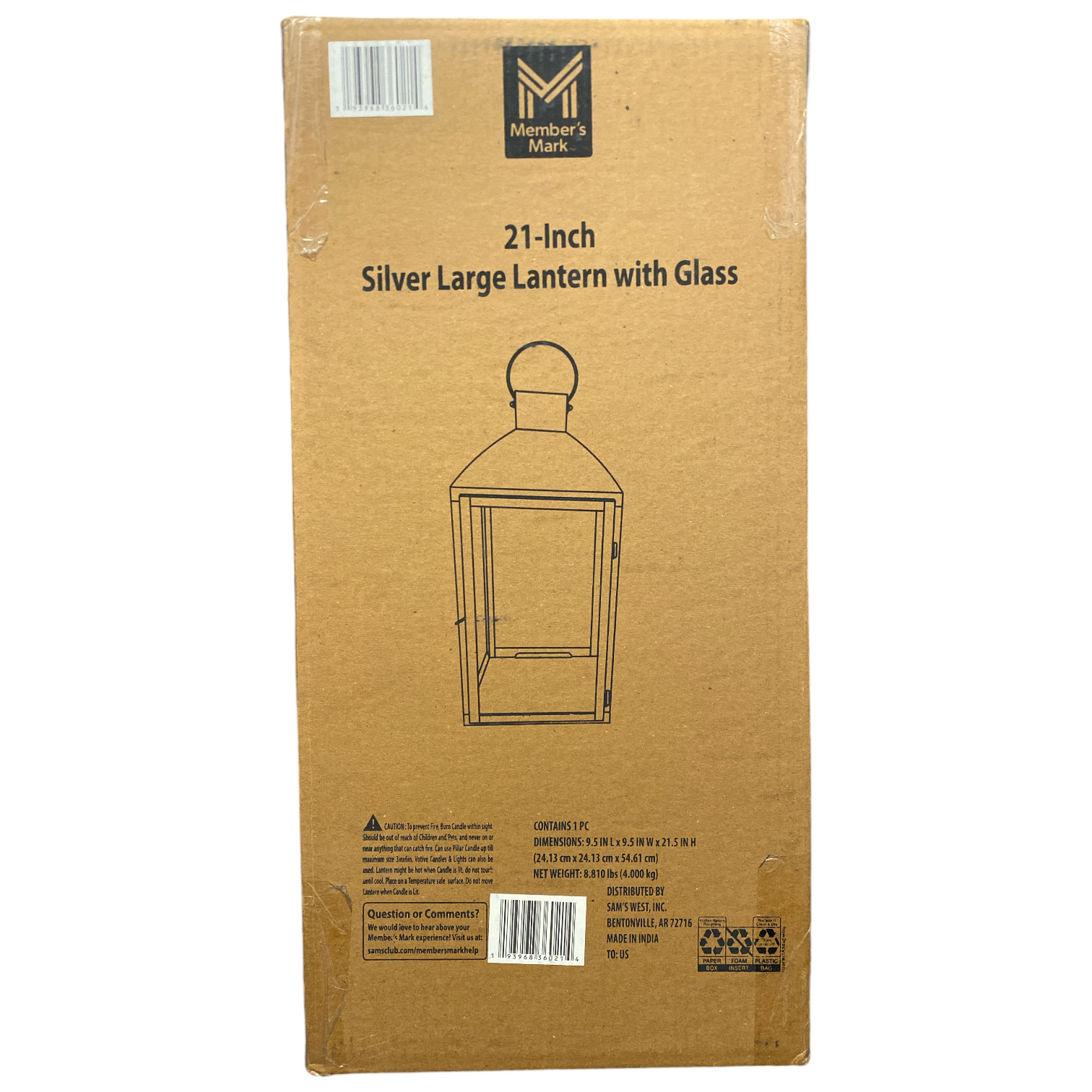 Подвесной фонарь Members Mark из нержавеющей стали со стеклом 21 13990₽