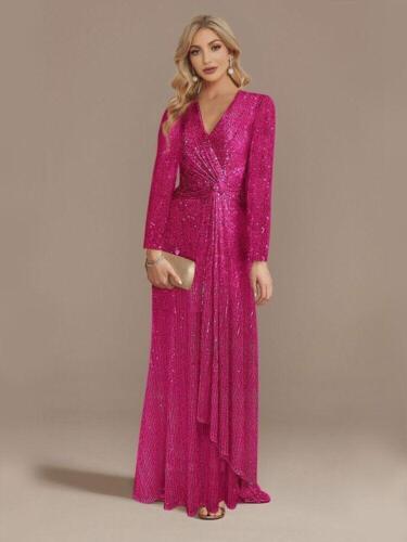 2023 Luxury Long Sleeve V-neck Evening Dress Party Women's Sequins Dress - Picture 9 of 35
