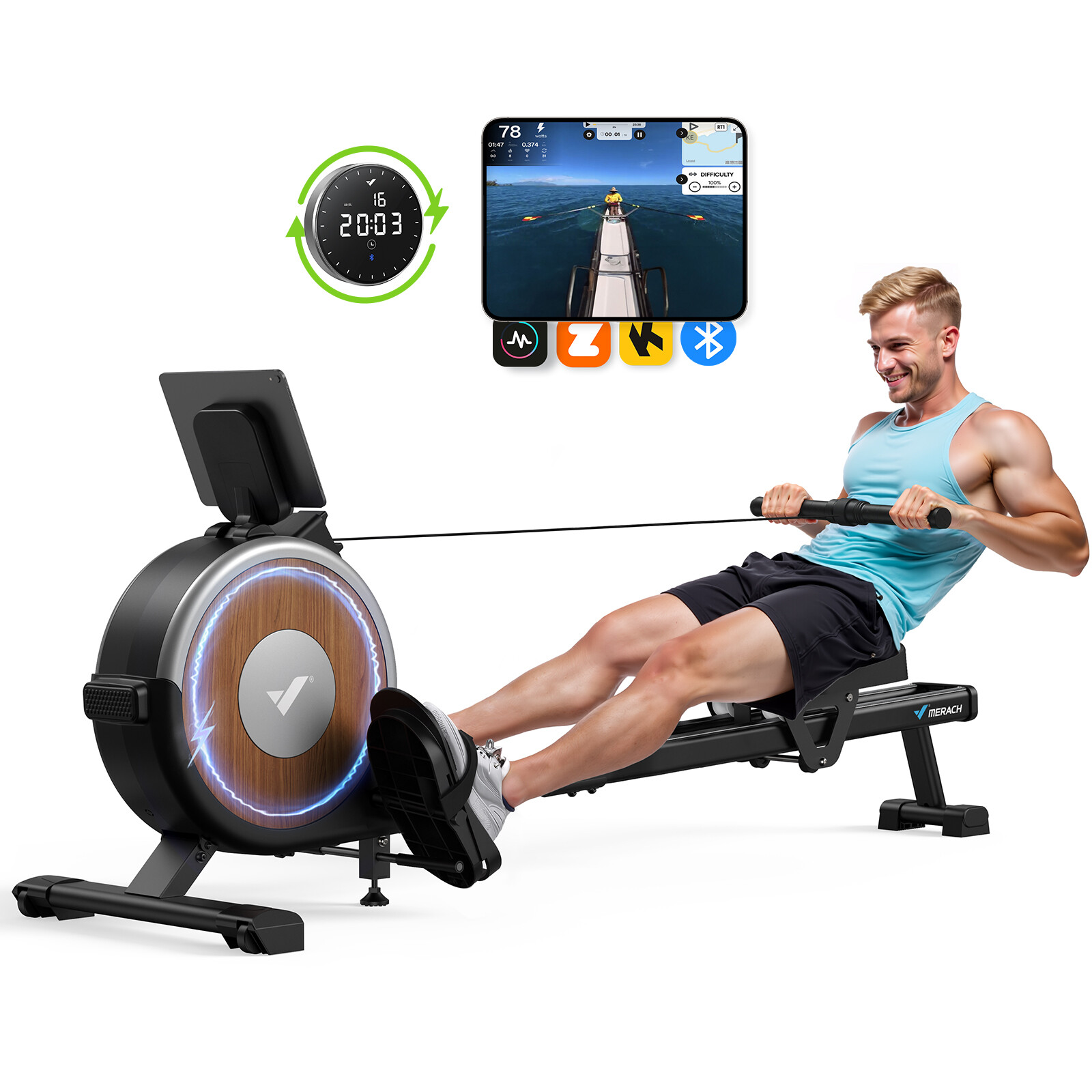 MERACH Electromagnetic Q1S Rowing Machine Quiet 16 Level Resistance for Home Gym