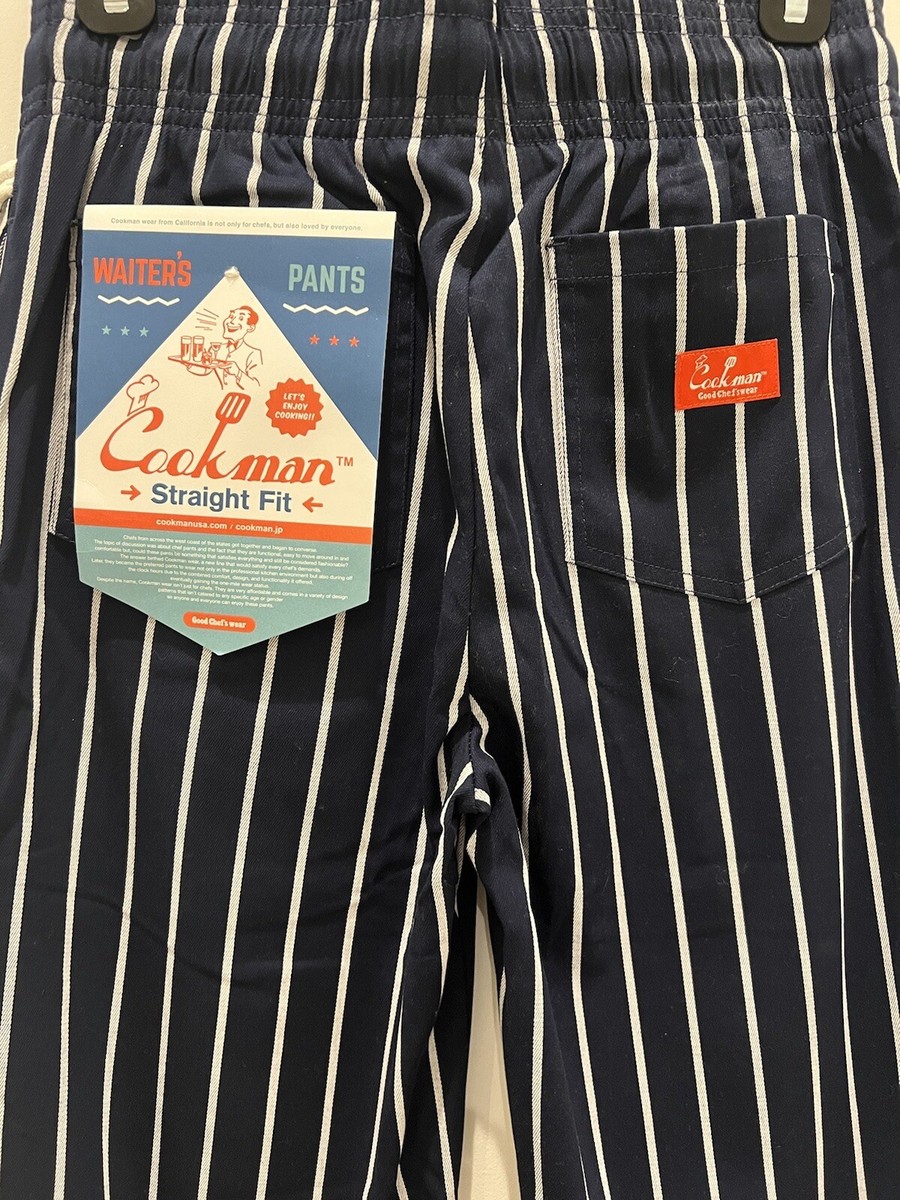NEW Japanese Cookman Waiter Pants Blue White Stripes Small