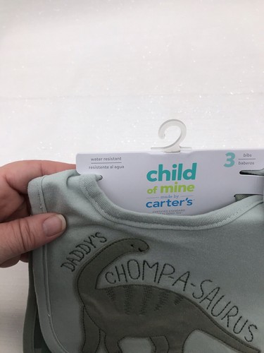 Child of Mine Carters Baby Boys Bib 3 Pack Dinosaurs Dino Green Camo Stripe NEW - Picture 6 of 12