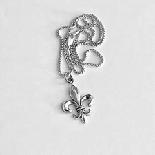 Sterling Silver Large Fleur De Lis Necklace, Silver Necklaces, Saints Necklace