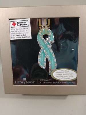 2005 HARVEY LEWIS Swarovski CRYSTALLIZED AM Red Cross Ornament, New/Original Box