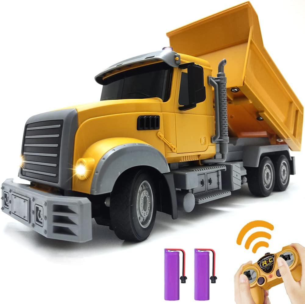 RC Dump Truck Toy for Kids - 6 Channel Remote Control Dump Truck with LED Lights