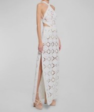 $4225 Elie Saab Women's White Lace Crochet Silk Sheath Halter Gown Dress Size 46