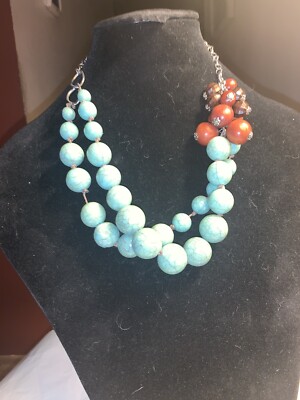 Large Ball Blue & Red Multi String Beaded Necklace 26 