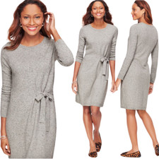 Talbots Tweed Side Tie Sweater Dress Womens XS Gray Ribbed Knit Long Sleeve NWOT