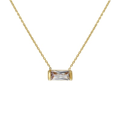 Baguette Solitaire ゴールド ネックレス 14K Solid Yellow Gold Baguette Solitaire Necklace | eBay