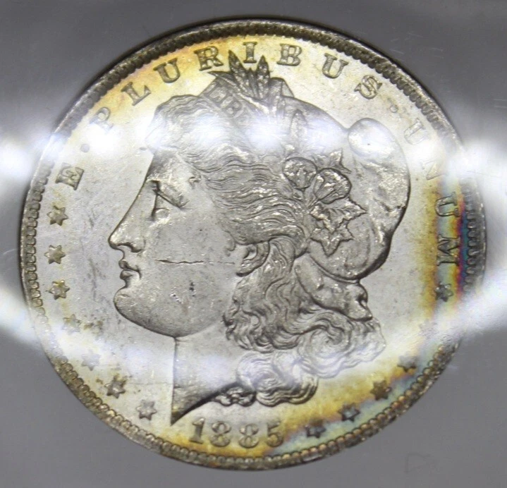 1885 O Morgan Silver Dollar NGC Graded MS61 Rainbow Color Toning Toned Coin - Image 2 of 4