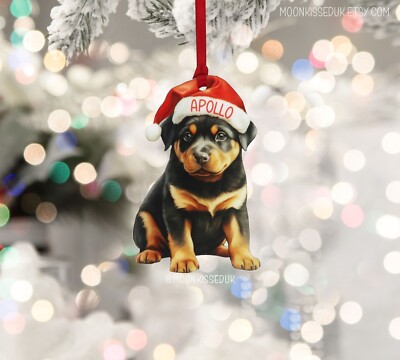 Personalised Rottweiler Christmas Ornament, Rottie with Santa Hat, Festive  UK