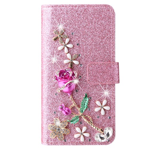 For Samsung S21 22 23 S24 Plus S20FE Bling Glitter Rose Wallet Phone Case Cover - Picture 11 of 16