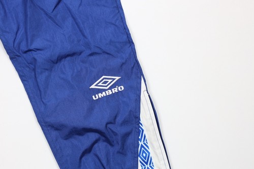 NOS Vtg 90s Umbro Boys Medium Soccer Spell Out Lined Nylon Joggers Pants Blue - Picture 5 of 12