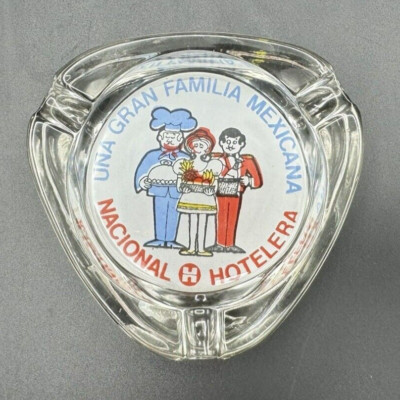 Vtg Glass Advertising Ashtray UNA GRAN FAMILIA MEXICANA Hotel Restaurant MEXICO