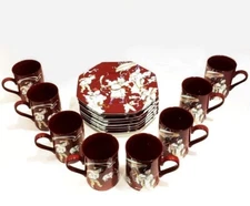 Vintage Fitz & Floyd. 1979, Ch'ing Court. Service for 8, Tea, dessert. Plate/mug