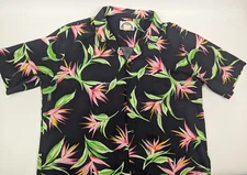 Paradise Found Birds Of Paradise Men's Large Hawaiian Black Shirt Aloha Cotton