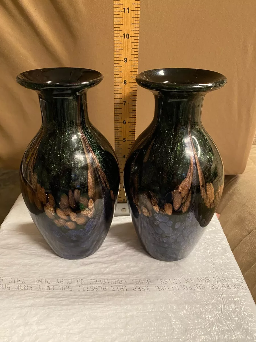 TWO Pier 1 Vases Dark Green with Gold Highlights Glossy Finish eBay